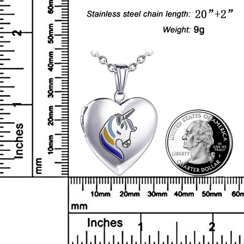 YOUFENG Unicorns Gifts for Her Love Heart Initial Letter Locket Necklace that Holds Pictures Enamel Locket Pendant Gifts for Women - Image 2